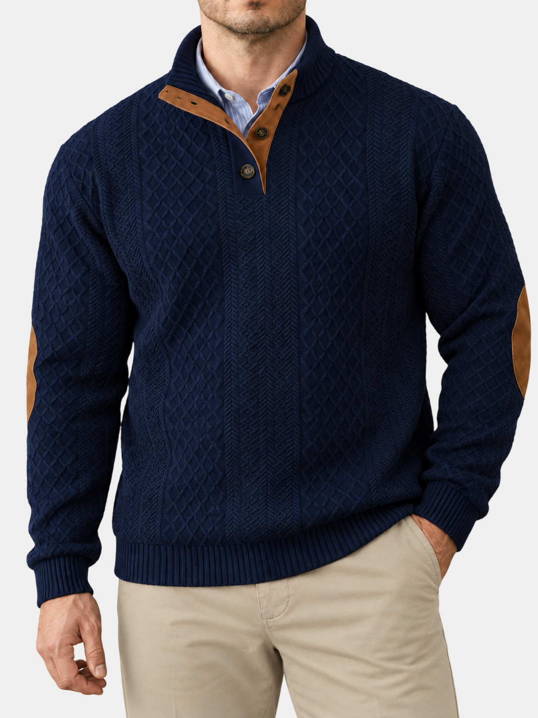 Jacquard Knit Stand Collar Pullover Sweatshirt