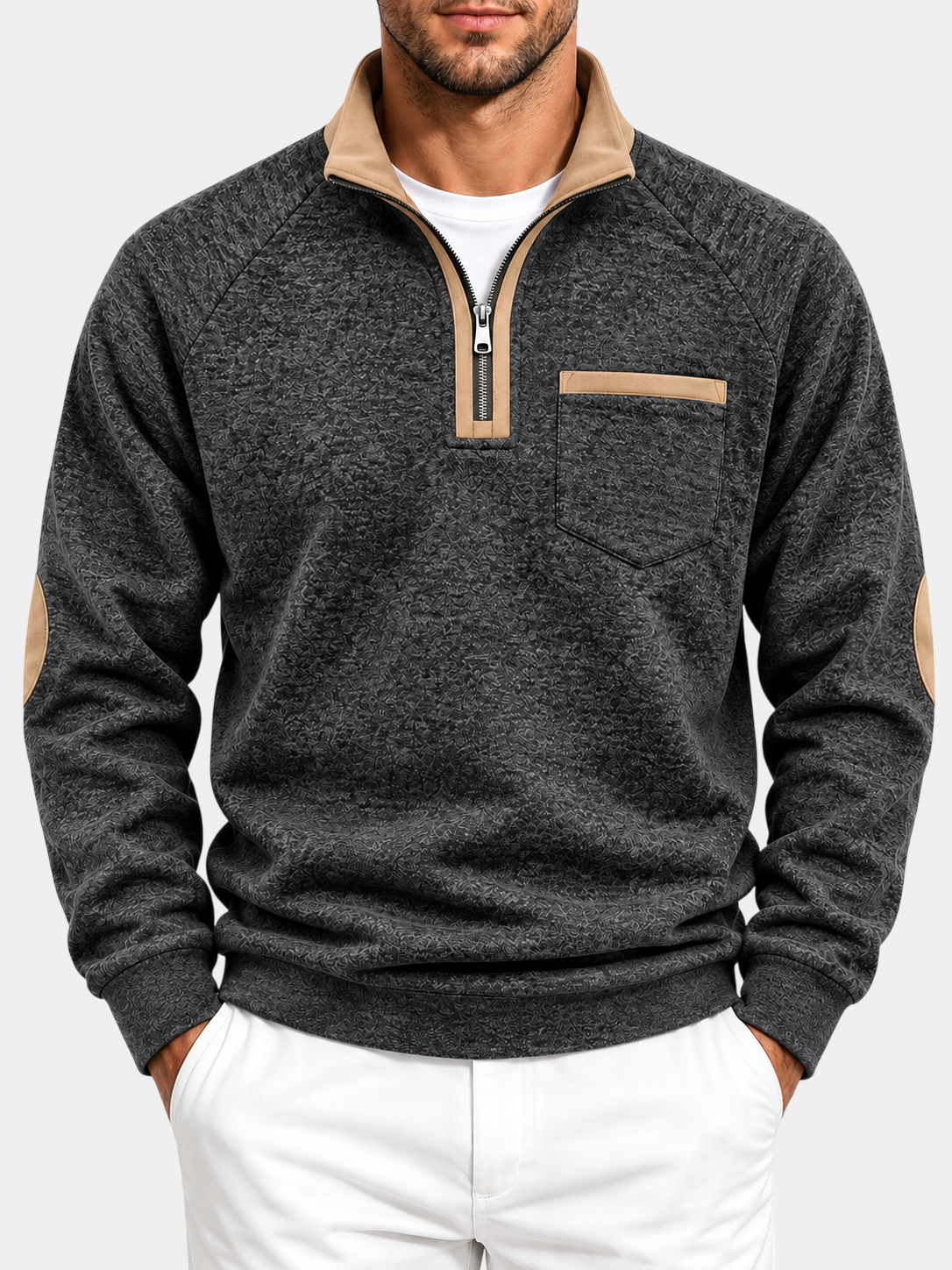 Vintage Thick Textured Quarter-Zip Fleece Sweatshirt