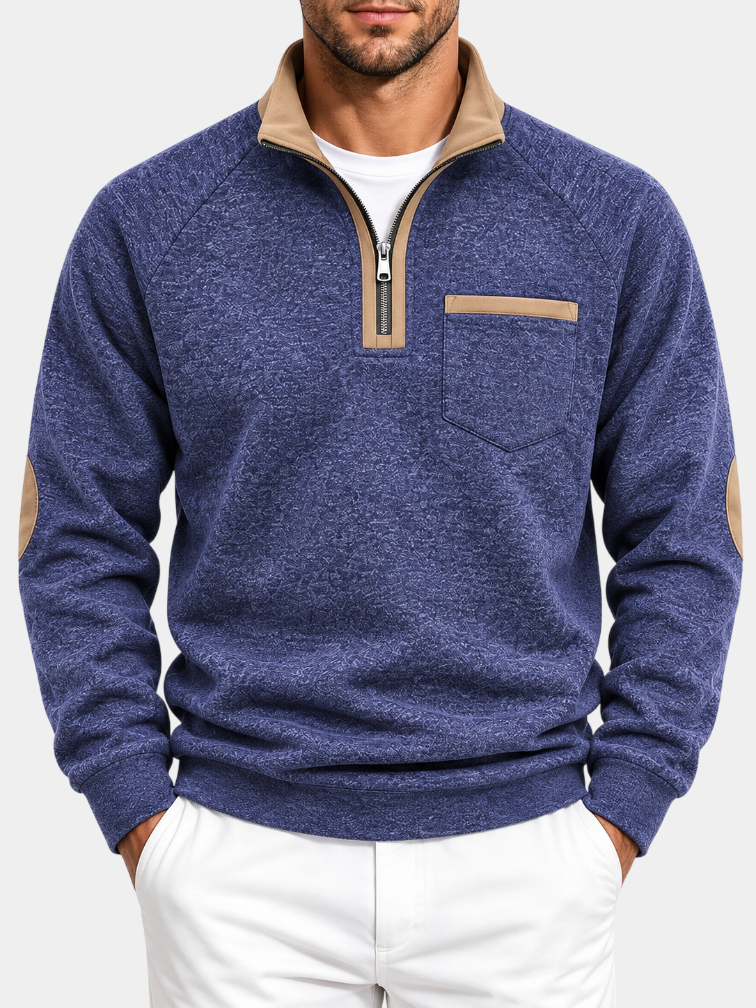 Vintage Thick Textured Quarter-Zip Fleece Sweatshirt