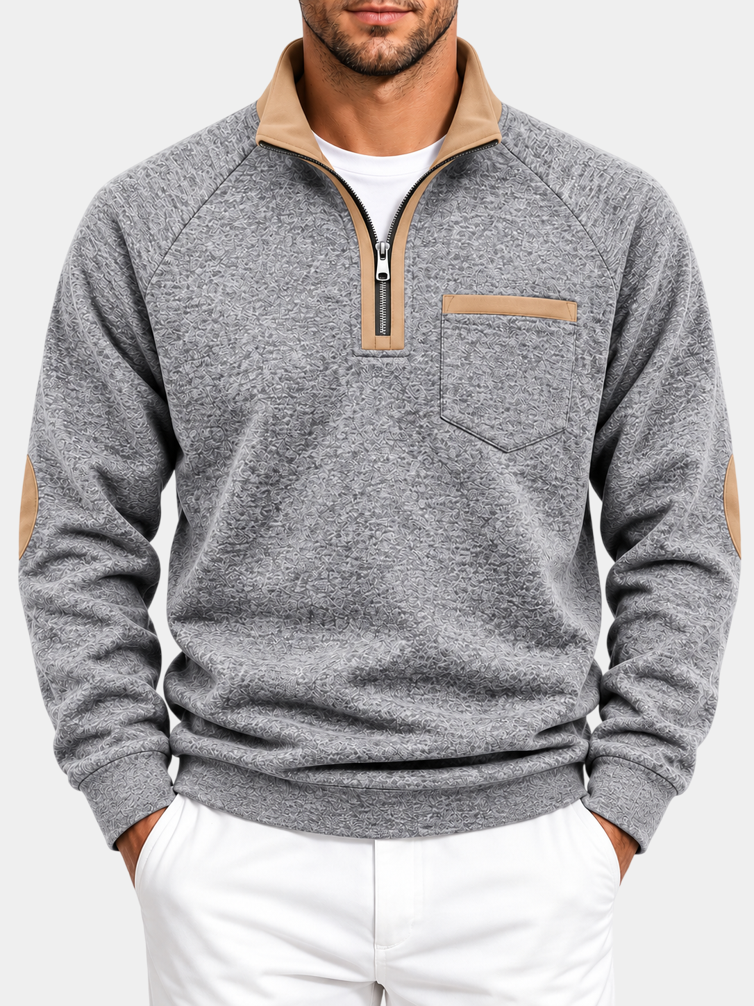 Vintage Thick Textured Quarter-Zip Fleece Sweatshirt