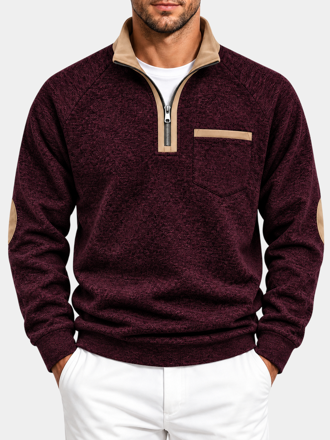Vintage Thick Textured Quarter-Zip Fleece Sweatshirt
