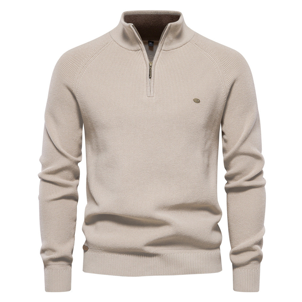 Men's Stand Collar Solid Color Knitted Pullover Sweater