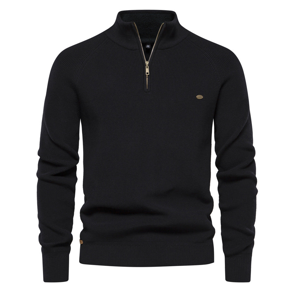 Men's Stand Collar Solid Color Knitted Pullover Sweater