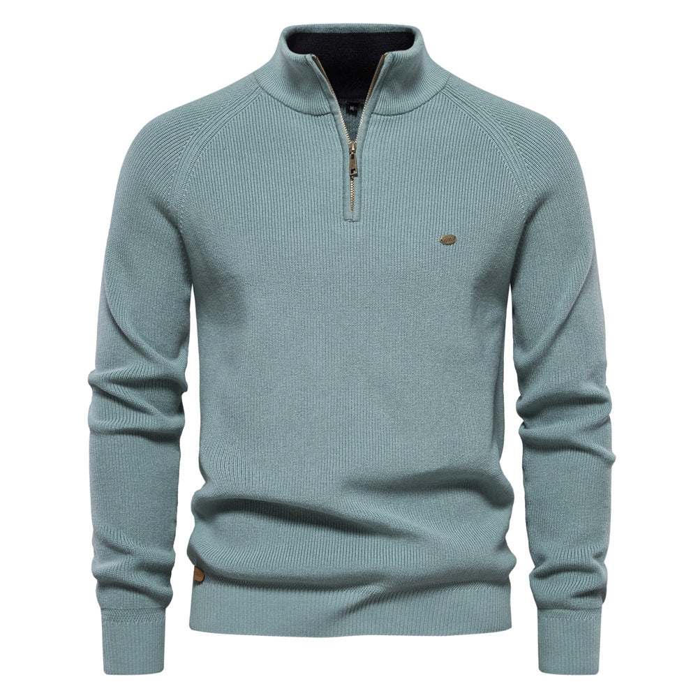 Men's Stand Collar Solid Color Knitted Pullover Sweater