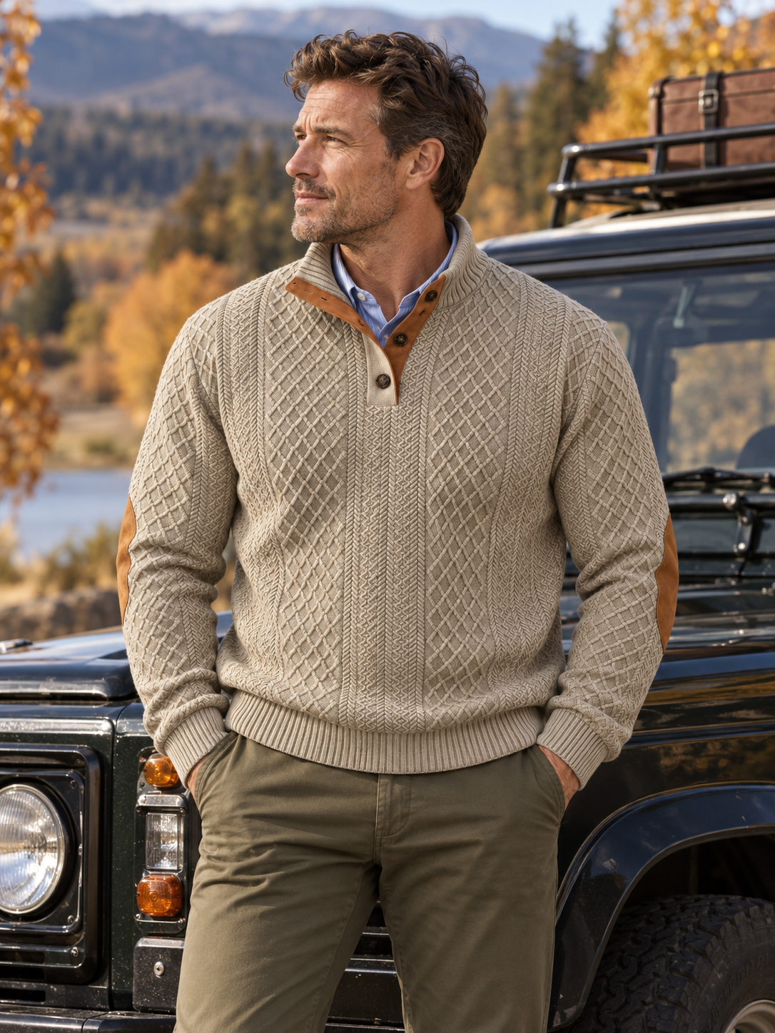 Jacquard Knit Stand Collar Pullover Sweatshirt