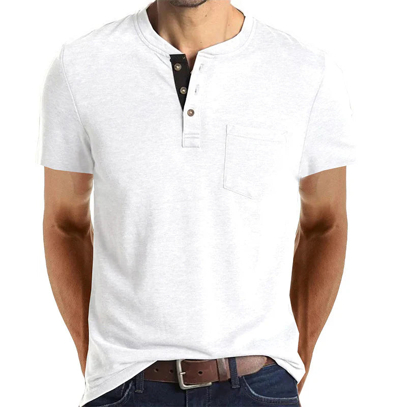 Men's Henley Button Cotton Shirt With Pocket