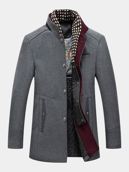 Thick Stand Collar Detachable Scarf Wool Coat
