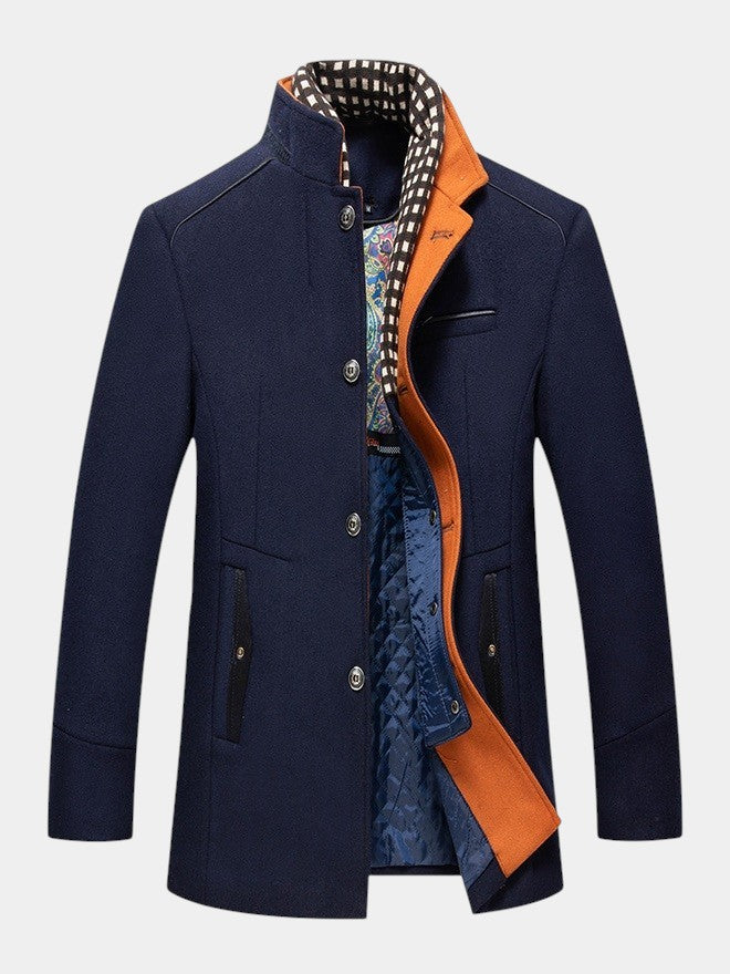 Thick Stand Collar Detachable Scarf Wool Coat