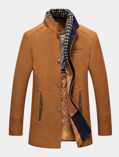 Thick Stand Collar Detachable Scarf Wool Coat