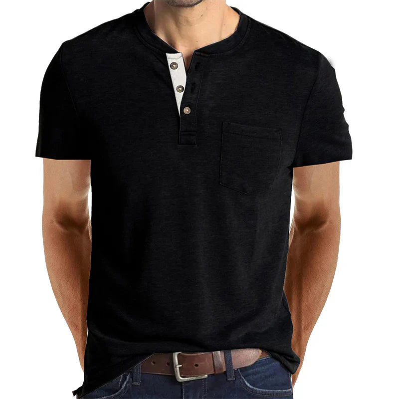 Men's Henley Button Cotton Shirt With Pocket