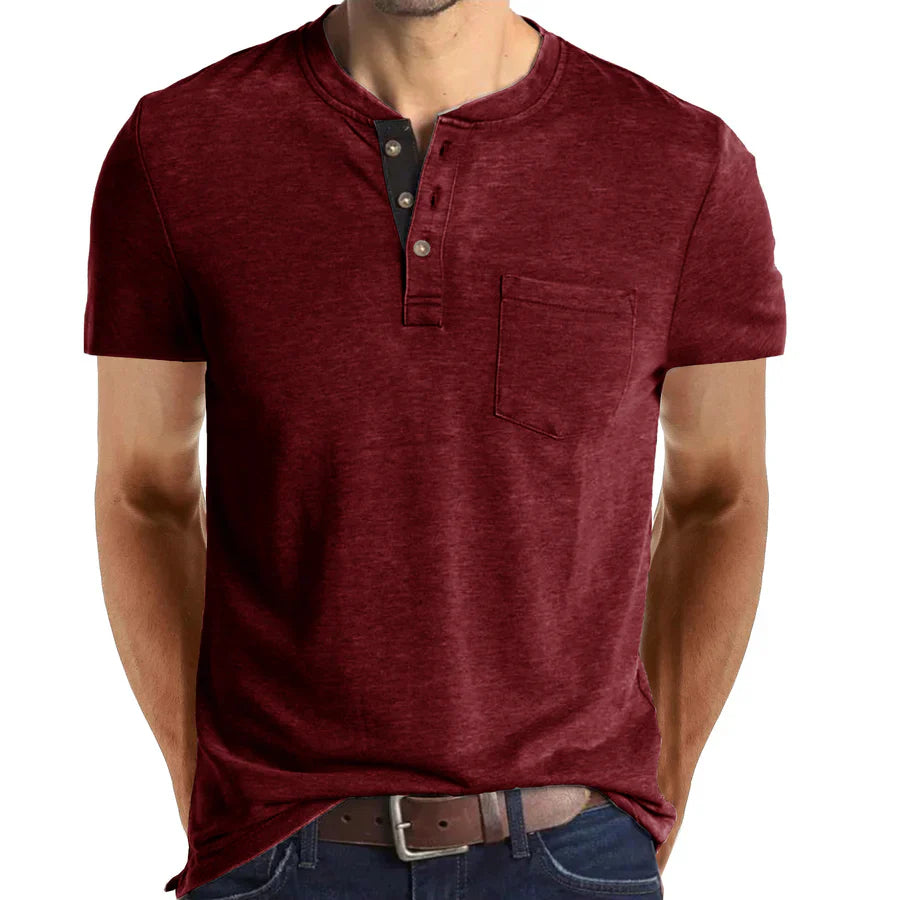 Men's Henley Button Cotton Shirt With Pocket