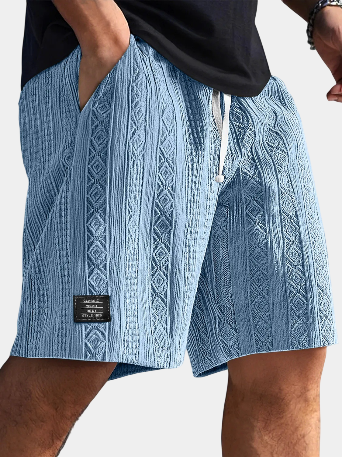 Textured Jacquard Drawstring Casual Shorts