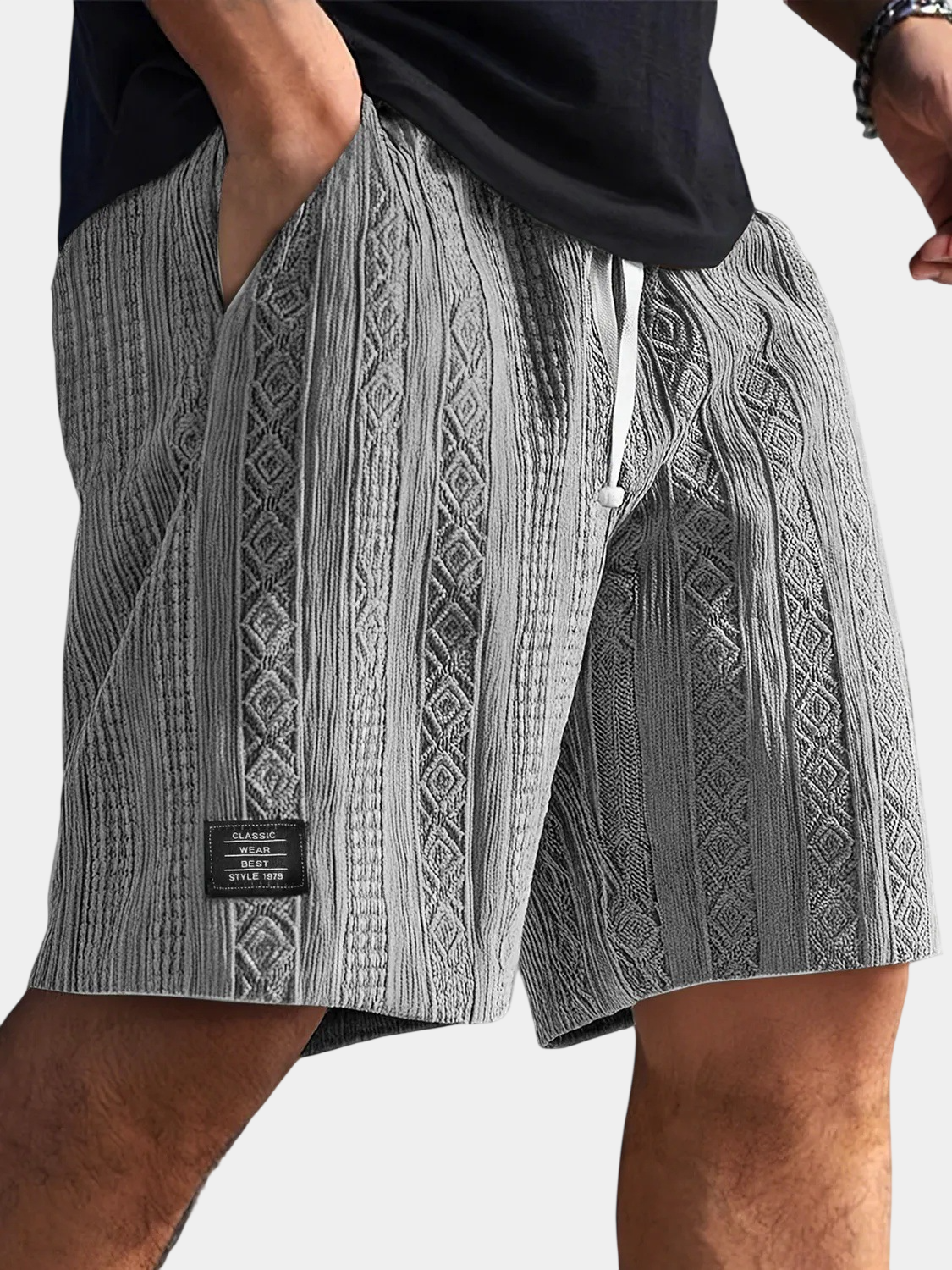 Textured Jacquard Drawstring Casual Shorts