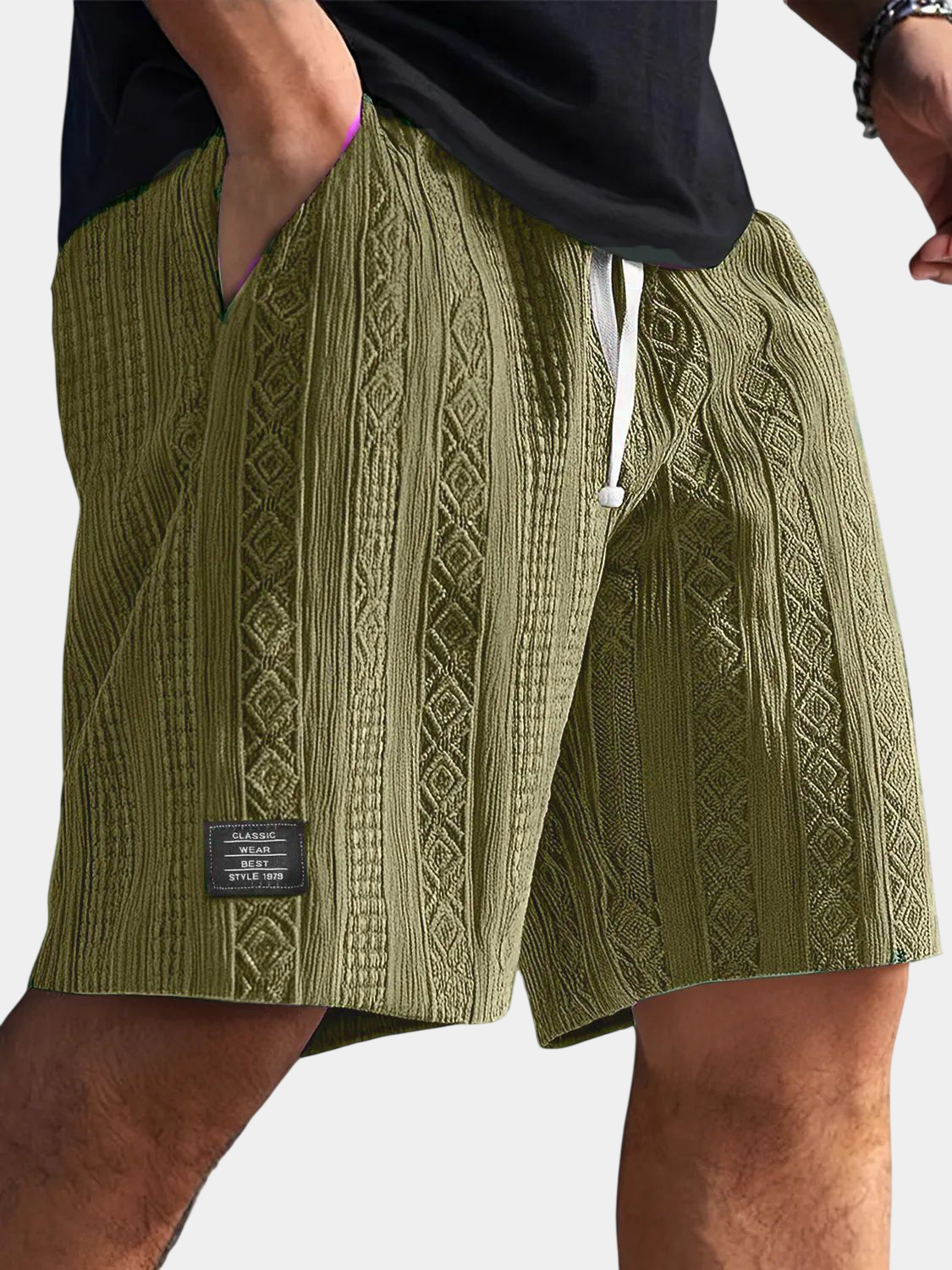 Textured Jacquard Drawstring Casual Shorts